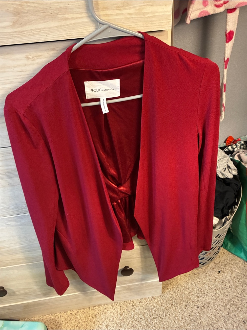 BCBGeneration Women's Deep Red Draped Open-Front Blazer
